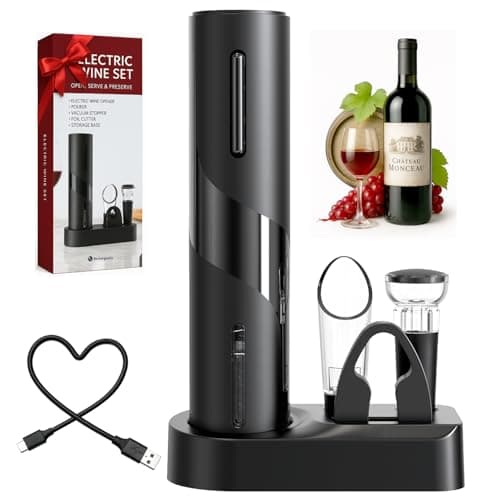 Rechargeable Electric Wine Bottle Opener, 5-in-1 Automatic Wine Opener Set, Electric Wine Opener with Foil Cutter, Wine Pour, Wine Stopper and Storage Base