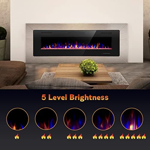 R.W.FLAME 42IN Recessed and Wall Mounted, The Thinnest Fireplace, Low Noise, Fit for 2 x 6 and 2 x 4 Stud, Remote Control with Timer, Touch Screen, Adjustable Flame Color and Speed 2