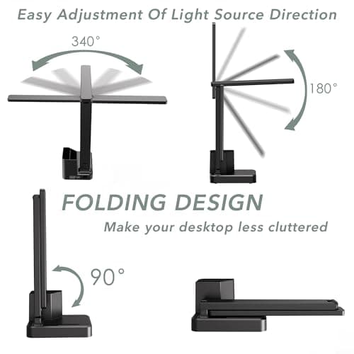 LED Desk Lamp with 3 USB Charging Ports 1 AC Outlet Small Table Lamp for Home Office/Bedroom/Study/College/Dorm Room Essentials, Foldable Reading Light w/Pen Holders for Craft/Artist/Puzzle/Nail/Task 8