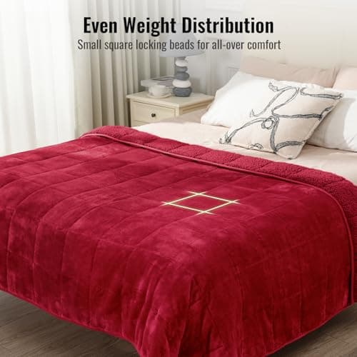 Uttermara Weighted Blankets for Adults Full Size, 15lbs 48x72 inches Blanket with Soft Warm Plush Sherpa Fleece, Washable Thick Heavy Throw for Sleep, Anxiety and Calming, Red 7
