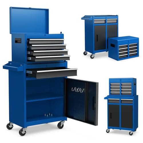 ERGOMASTER Tool Chest Heavy Duty Rolling Tool Box with Cabinet 5-Drawer for Lockable & Removable Cabinet for Garage and Workshop - Blue