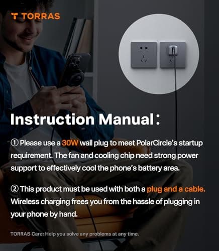 TORRAS PolarCircle Qi2 Wireless Charger, 15W Cooling Magnetic Pad for Samsung Galaxy S26, Wireless Charger for iPhone 17/16/15/14 with 360°Spin Stand, Semiconductor Game Cooler, with 5ft Type-C Cable 8