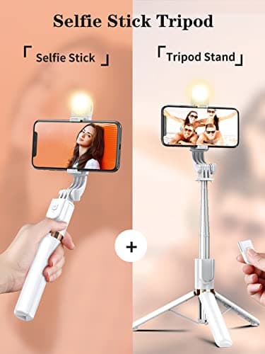Selfie Stick Tripod with Wireless Remote, 46'' Cellphone Selfie Stick Tripod with LED Fill Light, for iPhone 16/15/14/14 pro/13/13 Pro/12/11/11 Pro/XS Max/XS/XR/X/8/7 and Android Smartphone(Upgrade) 6