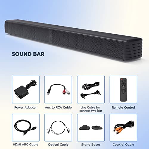 GEOYEAO Sound Bar, Bass Speakers for Smart TV with Dual Subwoofer 3D Surround Sound System, 32 Inch 2.2CH Home Theater Audio Soundbar, HDMI ARC Connection, 2 in 1 Detachable & Wall Mountable 10