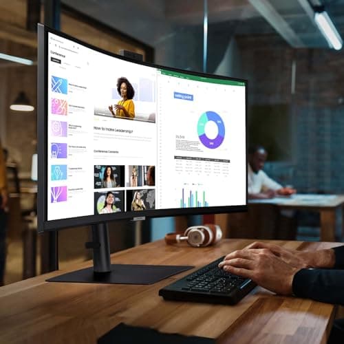 Samsung 34-Inch ViewFinity S65VC Series Ultra-WQHD Curved Computer Monitor, 100Hz, AMD FreeSync, HDR10, USB-C, Built-in Speaker, Camera, KVM Switch, Eye Care, Eco-Packaging, LS34C650VANXGO, Black 9