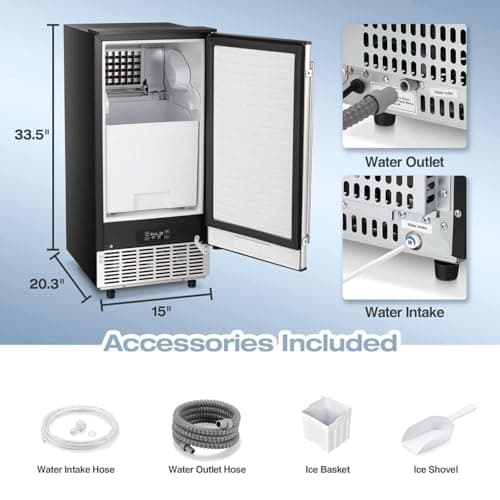 Kismile Commercial Built-in Ice Maker Machine,80Lbs/Day,Reversible Door,Undercounter Ice Cube Maker with 24H Timer,Self-Cleaning Function for Home/Office(Silver) 6