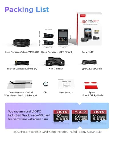 VIOFO A229 Pro 3 Channel 4K HDR Dash Cam, Dual STARVIS 2 Sensors IMX678 & IMX675, 4K+2K+1080P Front Inside and Rear Triple Car Camera, 5GHz WiFi GPS, Voice Control, 24H Parking Mode 9