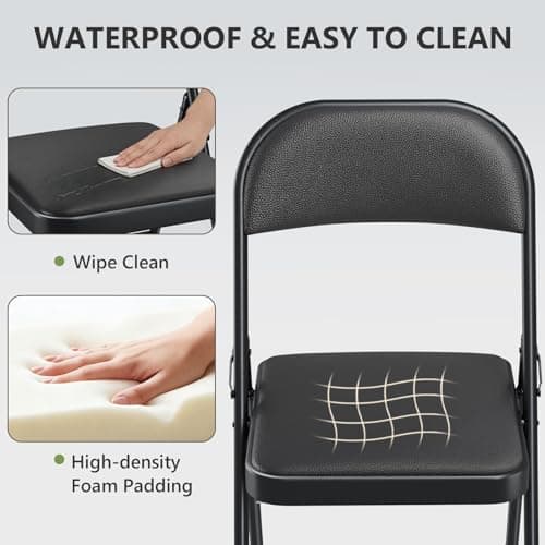 MAKE CHANGES Folding Chair 4 Pack, Comfy PU Leather Padded Folding Chairs for Outside and Indoor, Heavy Duty Portable Foldable Metal Commercial Seat for Home Office, Dorm, Party, Backyard, Lawn, Patio 5