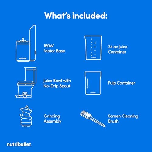 nutribullet Slow Juicer, Slow Masticating Juicer Machine, Easy to Clean, Quiet Motor & Reverse Function, BPA-Free, Cold Press Juicer with Brush, 150 Watts, Charcoal Black, NBJ50300, 24-oz 7