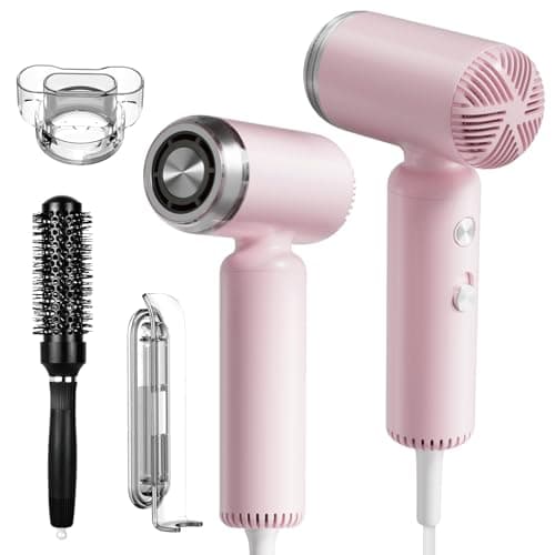 Hair Dryer, [Super Mini] Ionic High-Speed Blow Dryer 110V Travel 200 Million Negative Ions, 110,000RPM Brushless Motor for Home Salon Fast Drying Portable Lightweight, Pink