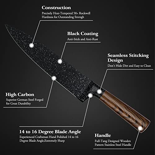 Vvwgkpk 12-Piece Kitchen Knife Set with Wooden Block,Professional Chef Knife Sets with steak knives,High Carbon German Stainless Steel Knife with Japanese Designed Wooden Pattern Stainless Handle 5
