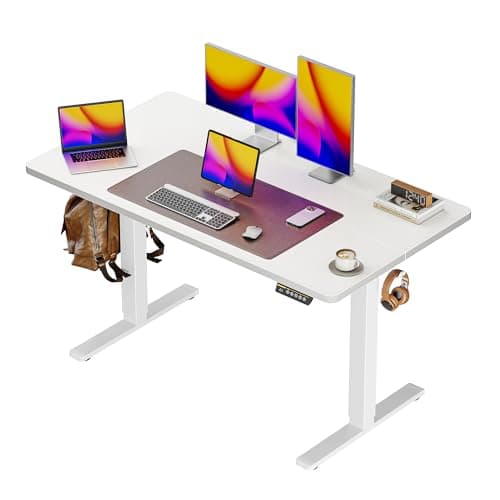 Huuger 48 x 28 Large Electric Standing Desk, Height Adjustable Desk, 27.6" Deep Desktop, Stand up Gaming, 2 Hooks, 3 Preset Heights, for Home Office, White