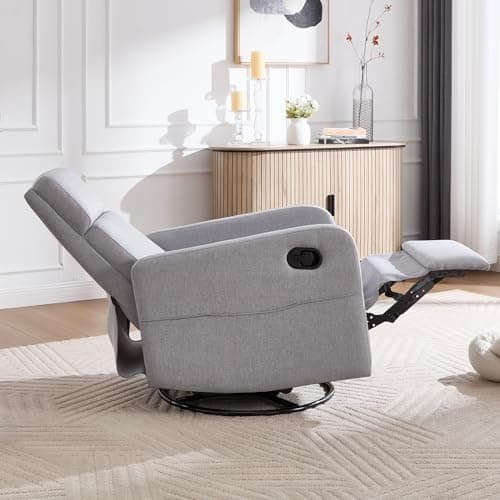 Ketaiyou Swivel Rocking Recliner Chair for Adults, Rocker Nursery Glider Chair for Living Room Bedroom, Upholstered Fabric Reclining Single Sofa Chair(Light Grey) 5