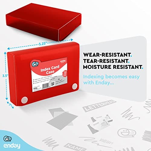 Index Card Holder Red, 3x5 Note Flash Card Organizer Case, File Box with 5 Dividers, Notecard Box Holds 100 Cards, Also Available in Blue, Purple, Green, Pink, Grey, 1 Pack – By Enday 5