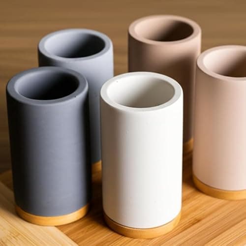 Matani Bamboo Toothbrush Holder Diatomite Tooth Brush Organizer - Storage Stand for Small Bathroom & Counter - Removable Base & Drain Holes, Water-Absorbent & Quick-Drying (Off White) 7