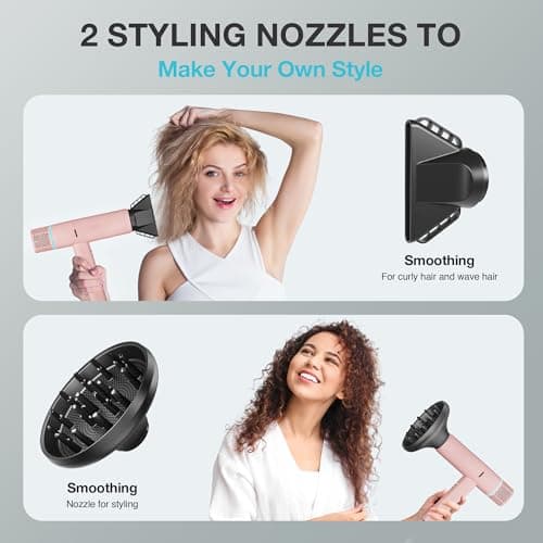 Ionic Hair Dryer with Diffuser and Concentrator, Professional Lightweight Quiet Blow Dryer, Powerful 1600 Watt Motor for Fast Drying and Straight & Wavy Hair, 3 Temps/2 Speeds, 6.56 Ft Cord, Pink 8