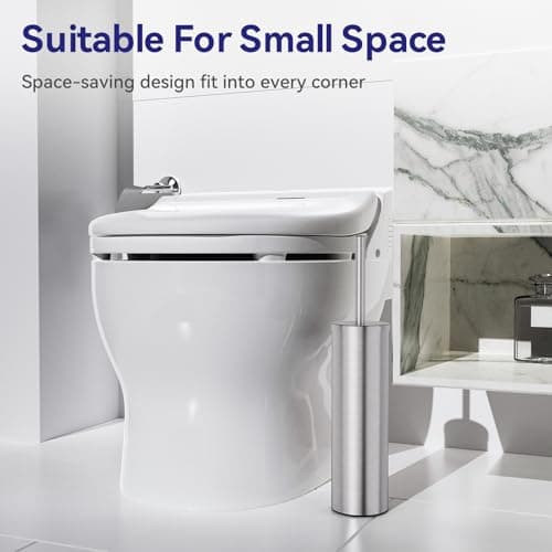 DOWRY Stainless Steel Toilet Bowl Brush and Holder for Bathroom, Deep Cleaning Toilet Brush and Holder Set with Long Handle, Hidden Toilet Bowl Brush with 2 Heads,Modern Decor Nickel Brushed Round 6