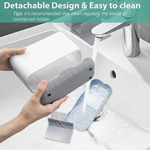 Boperzi Toothbrush and Toothpaste Holder Drainage for Bathroom Countertop with Adjustable Dividers, Large Toothpaste Caddy Organizer Storage Rustic Decor Set Anti-Slip for Shower,Family,Kids Gray 2