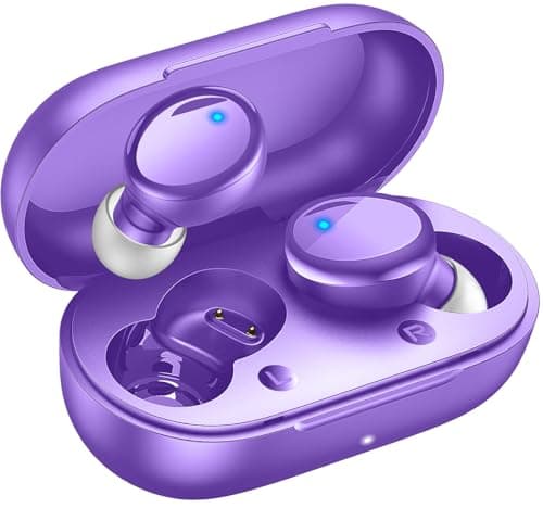 Lanteso True Wireless Bluetooth 5.3 Earbuds, 48H Playtime,Light Weight Headphones in Ear Buds Built in Mic Headset Premium Sound with Deep Bass,Clear Calls Earphones for Sports Workout Purple