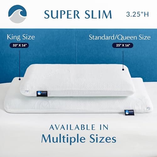 Bluewave Bedding Super Slim Gel Memory Foam Pillow for Stomach and Back Sleepers - Thin, Flat Design for Cervical Neck Alignment and Deeper Sleep (3.25-Inches Height, Standard Size) 5