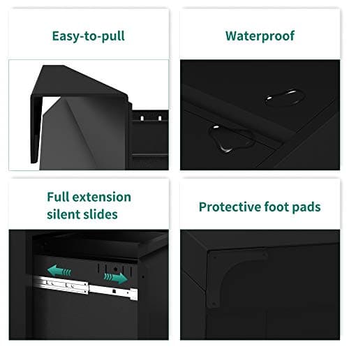 YITAHOME 3 Drawer Lateral File Cabinet with Lock, Metal Stainless Steel Wide Lateral Filing Cabinet for Legal/Letter A4 Size, Office Organizer Storage Cabinet, Black 6