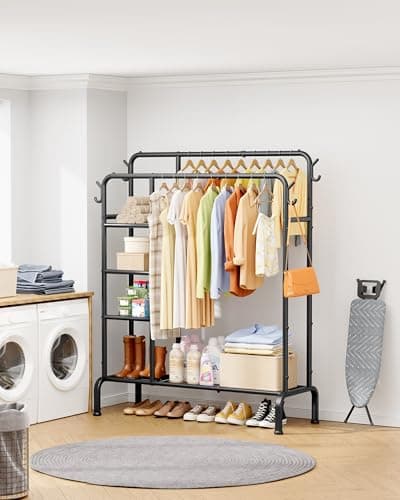 Sakugi Clothes Rack - Double-Rod Clothing Rack with Built-In Hooks & Shelves, Multi-Functional Wardrobe Closet for Bedroom, Living Room, Entryway, 41.3" x 15.3" x 59.8", Black 7
