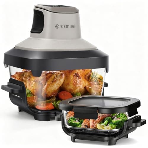 Kismile Air Fryer 4.5QT & 1.8QT, Premium Non Toxic Glass Containers with Lids, 105–400°F, Precise Heating for Even Results, Air Fry, Grill, Bake, Roast, Reheat, Keep Warm, 120V, Creamy