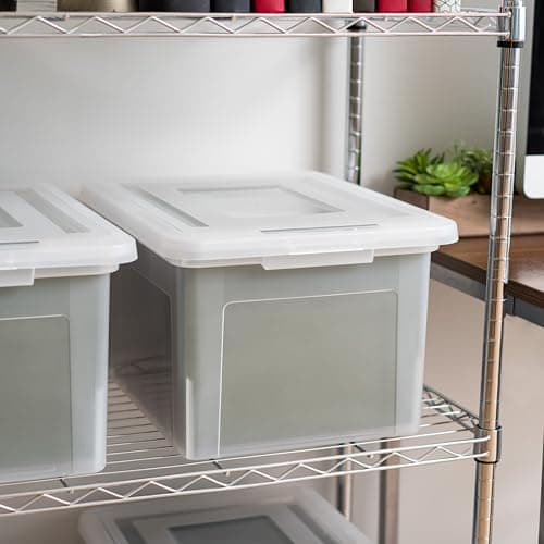 IRIS USA File Box, Plastic File Boxes With Lids, Document Organizer for Letter/Legal File, Document Box, Storage Bin For Hanging Files, Secure Latching Lid Stackable BPA-Free, Clear 35 Qt. 1 Pack 5