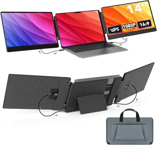 UK BONITOYS Laptop Screen Extender, 14" FHD 1080P Laptop Monitor Extender, Plug & Play, Updated Alloy Stand, Triple Monitor Compatible with Windows, Mac, Chrome