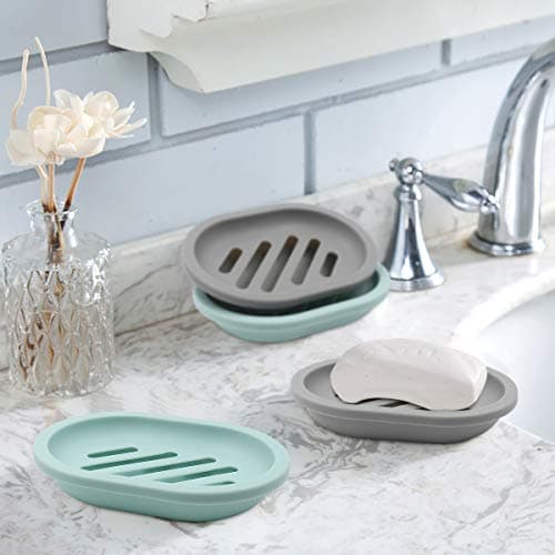 Topsky 2-Pack Soap Dish with Drain, Soap Holder & Saver, Easy Cleaning, Dry, Stop Mushy Soap (Gray) 5