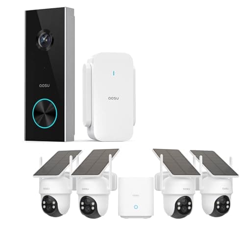 AOSU Solar Security Cameras Wireless Outdoor,4 Cam Kit 2K Doorbell Camera Wireless, No Subscription, No Monthly Fee.