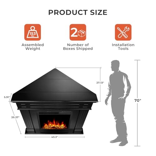R.W.FLAME 43” Corner Electric Fireplace Mantel Wooden Surround Firebox, TV Stand with Freestanding Electric Fireplace, Remote Control, Adjustable Led Flame, 750W/1500W Black 5