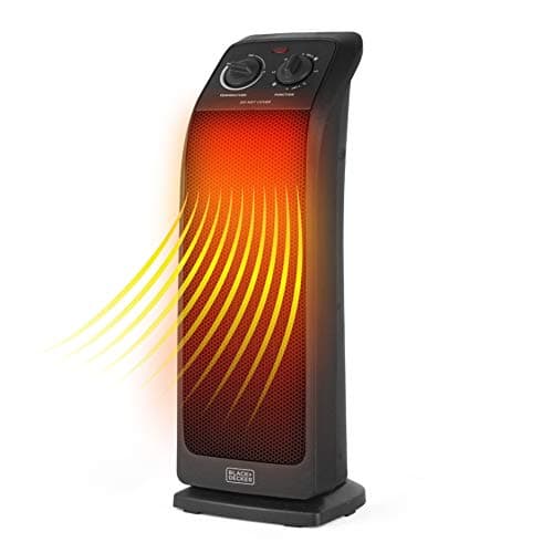 BLACK+DECKER Oscillating Ceramic Tower Heater, 1500W Space Heater and Fan Combo with Adjustable Thermostat, 3 Settings, For Home and Office, BHTC571 Black