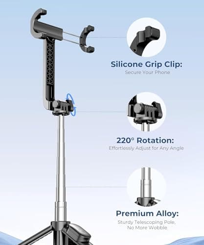 Fuloview 67” Selfie Stick Tripod for iPhone, Lightweight Travel Phone Tripod with Wireless Remote, Extendable Cell Phone Stand for Photography, Video & Live Streaming – Black 5