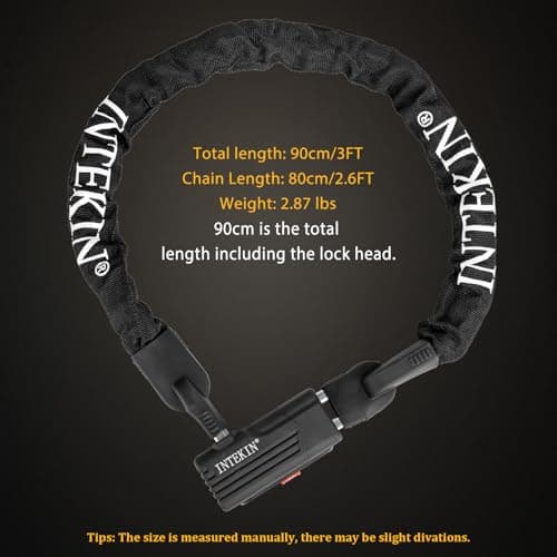 INTEKIN Bike Chain Lock 3FT 8mm Thick Steel Chain Heavy Duty Bike Lock Anti-Theft Bicycle Chain Lock with 3 Keys for E-Bike, Motorcycle, Gate, Fence 5