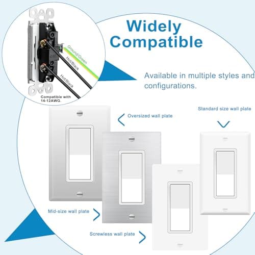 Greencycle Single Pole Rocker Light Switch,Paddle Light Switch 15 Amp,Sp Switches White,120V-277V AC,On/Off Wall Switches, Residential/Commercial Grade,Home & Office,UL/CUL,2PK 8