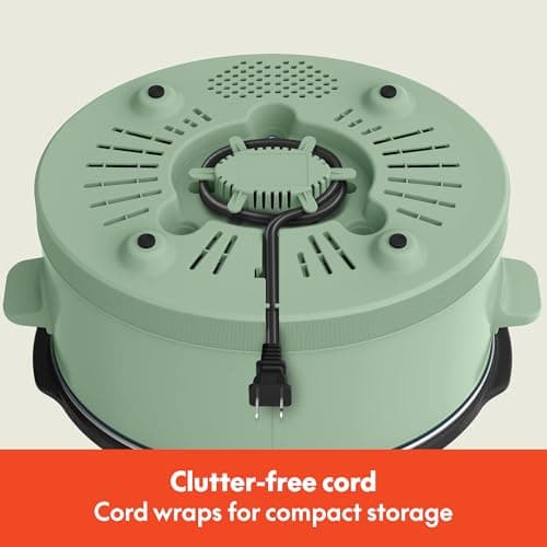 bella 6.0 Qt Manual Slow Cooker, Ceramic Nonstick Coating, 3 Temperature Settings, Dishwasher Safe Stoneware Pot and Tempered Glass Lid, Cool Touch Handles & Tangle Free Cord Wrap, Seaglass 7