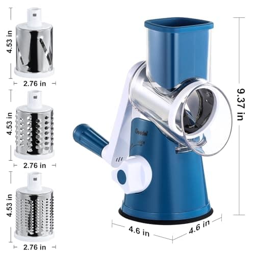 Geedel Rotary Cheese Grater, Kitchen Mandoline Vegetable Slicer with 3 Interchangeable Blades, Easy to Clean Rotary Grater Slicer for Fruit, Vegetables, Nuts 7