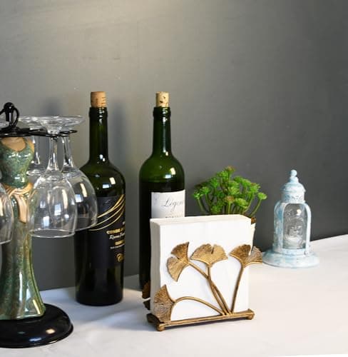 OwlGift Modern Ginkgo Leaves Design Napkin Holder for Tables, Metal Paper Napkin Storage for Kitchen, Stylish Paper Towel Dispenser, Mail Letter Sorter Rack, Document File Organizer – Bronze 5