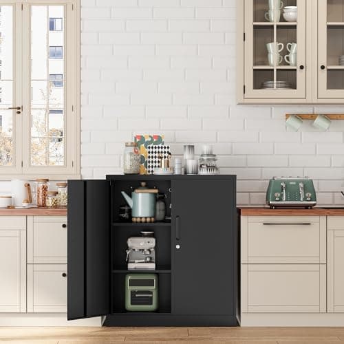 Fesbos Metal Storage Cabinet-36” Tall Steel File Cabinets with Lockable Doors and Adjustable Shelves-Black Steel Storage Cabinet for Home, School, Office, Garage 6