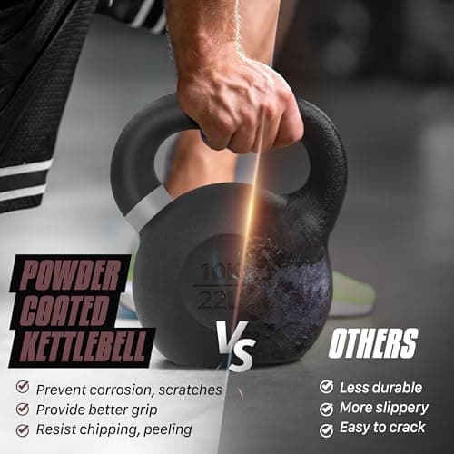 Yes4All Powder Coated Kettlebell, 31 lb Cast Iron Core Kettlebells with Non-Slip Handle & Flat Bottom for Conditioning, Heavy Duty for Strength Training - Single, Brown 6