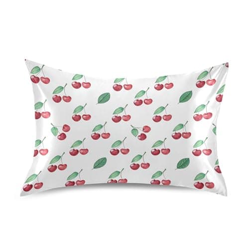 Burbuja Cherries Satin Pillowcase for Hair and Skin Standard Size 20x26 in, Super Soft Anti-Wrinkle Pillow Case with Envelope Closure