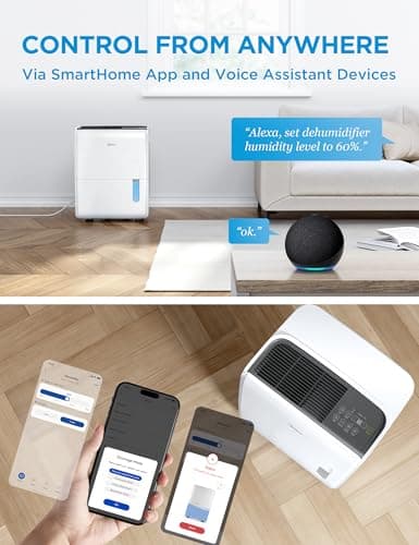 Midea 5,500 Sq. Ft Dehumidifier for Basement, 60 Pint dehumidifier with pump, APP & Alexa Smart Control, 2.64 Gallon Water Tank, Intelligent Humidity Control, Ideal for Home, Basement, Garage 5