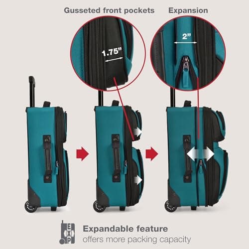 U.S. Traveler Rio Lightweight Softside Rolling Carry-on Suitcase, 2-Wheel Single, Teal 5