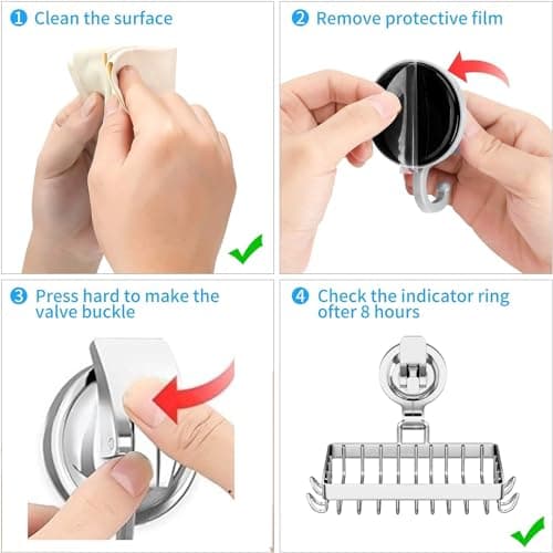 Soap Holder Shower, Suction Cup Soap Dish for Shower with 4 Hooks, 304 Stainless Steel, Silver 7