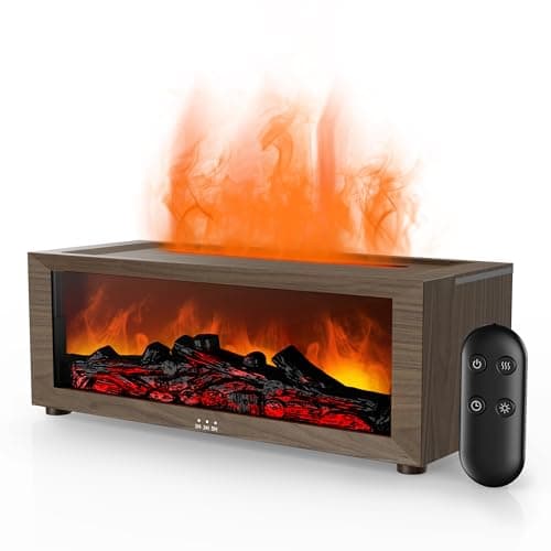 TMEHM Fireplace Flame Air Diffuser Humidifier,7 Colors Aromatherapy Essential Oil Diffuser,Ultrasonic Aroma Humidifier with Timer for Home,Bedroom,Office,Yoga (Dark Wood Grain)