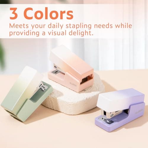 NUSIGN Mini Stapler with 830 Staples, Small Cute Desk Staplers, 25 Sheet Capacity, Pink-White Gradient 6