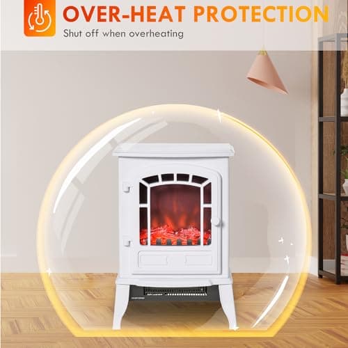HOMCOM 22" Free Standing Electric Fireplace Stove with Door, Fire Place Heater with Realistic Flame Effect, Overheat Safety Protection, 750W / 1500W, White 5