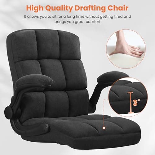 JMYMRY Drafting Chair with Comfortable Fabric for Standing Desk, Tall Office Chair with Adjustable Height, Lumbar Support, Flip-Up Armrests, Adjustable Footrest Ring, 360° Rotation for Home or Office 5