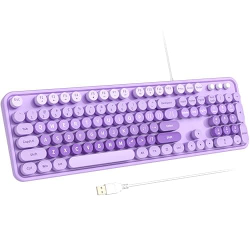Atelus Large Print Keyboard, USB Wired Computer Keyboard, Full Size Keyboard with Number Pad for PC Laptop Desktop Windows 7 8 10 11 (Purple Colorful)